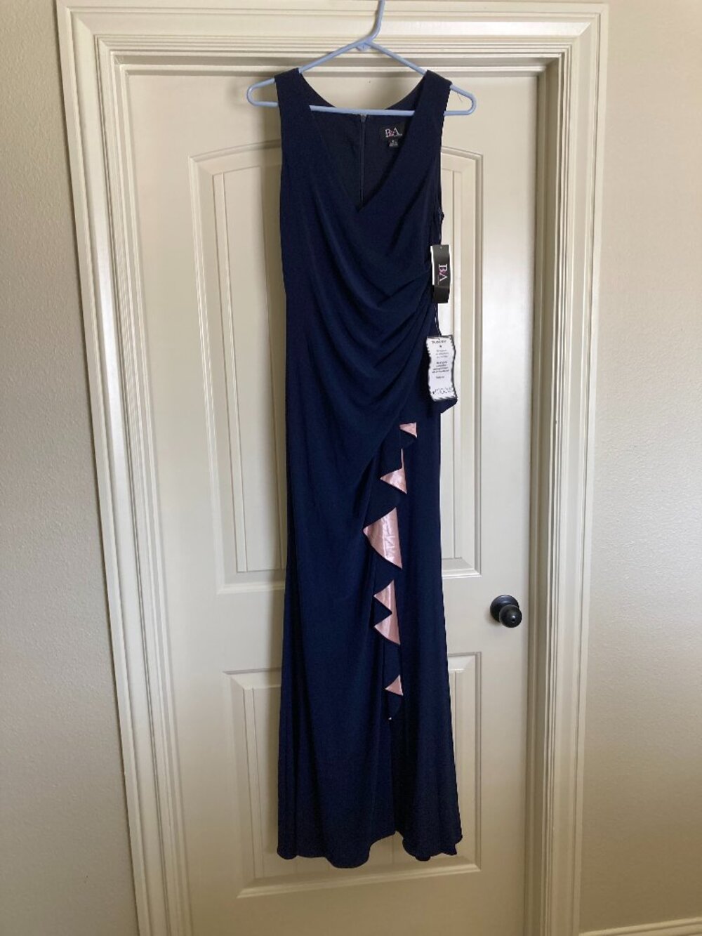 Betsy & Adam NWT Navy Blue Ruffle Evening Gown Dress size 8
